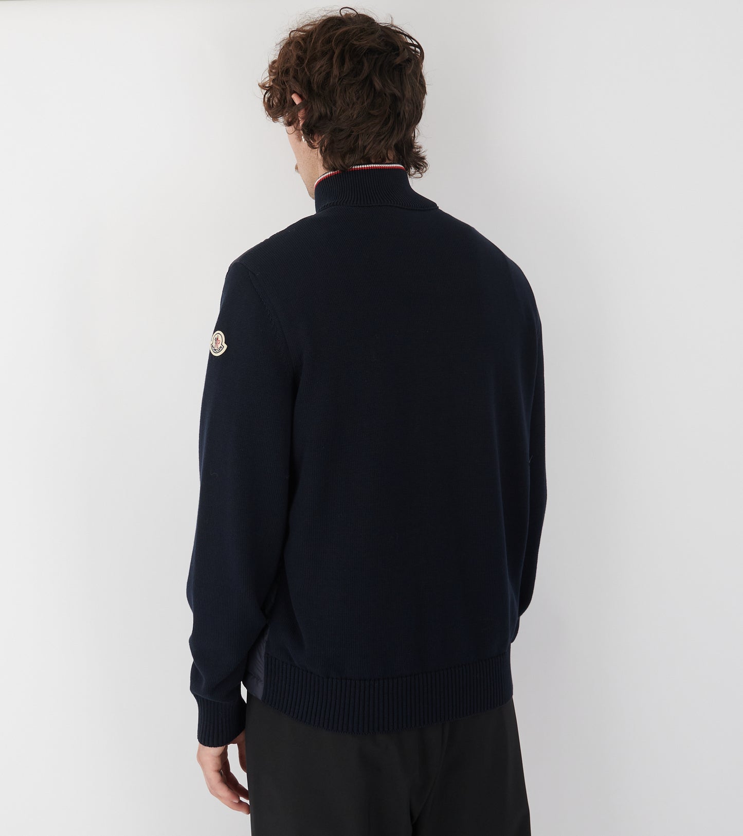 Cotton Knit Tricolor Cardigan Tricot Navy Blue