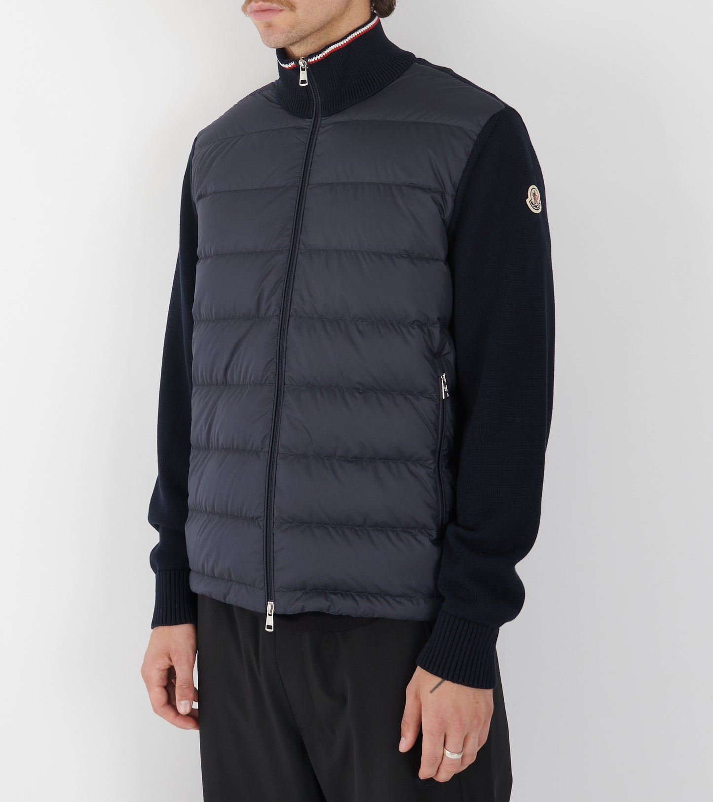 Cotton Knit Tricolor Cardigan Tricot Navy Blue