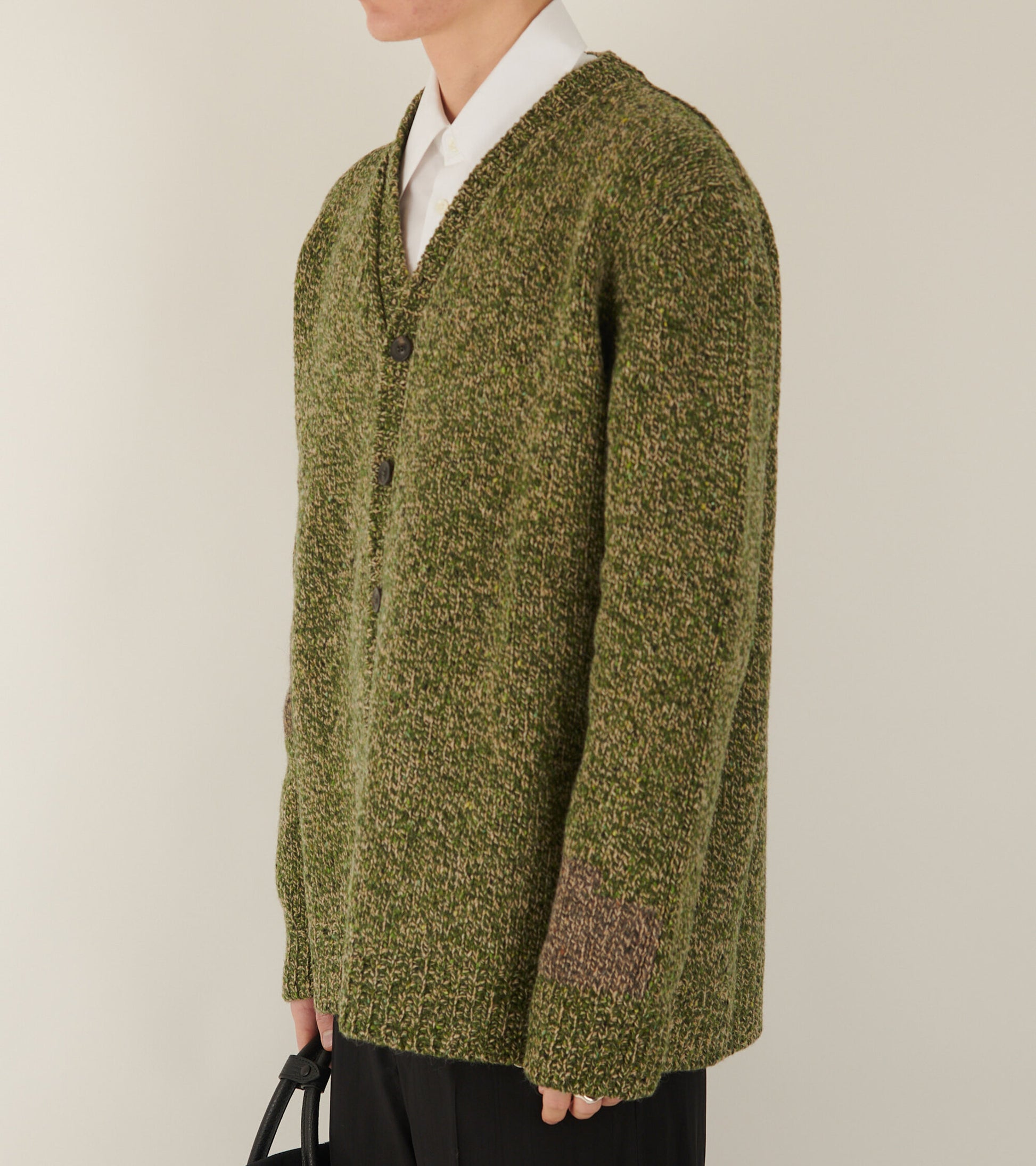 V-neck Wool Cardigan Green Mix