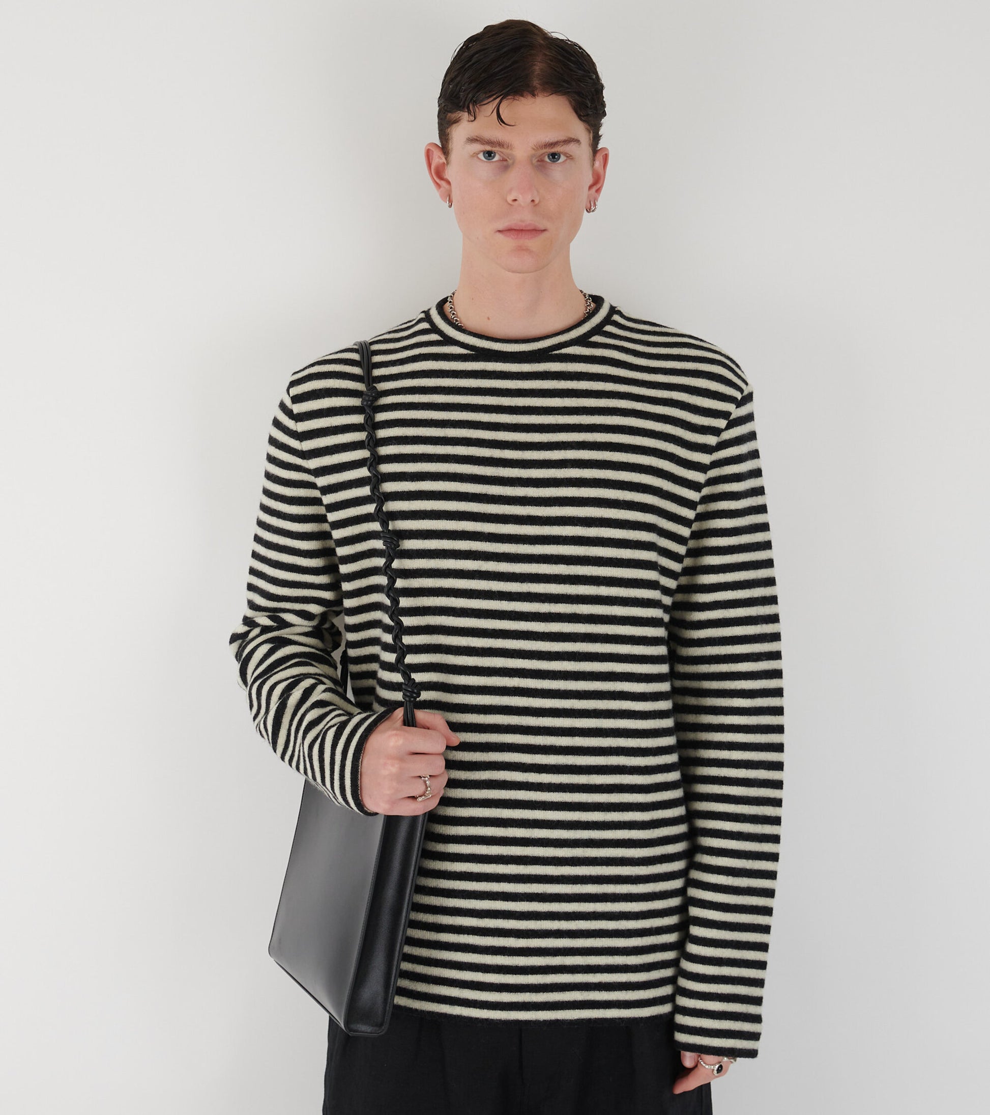 Striped Boiled Wool Knit Off-white/Black