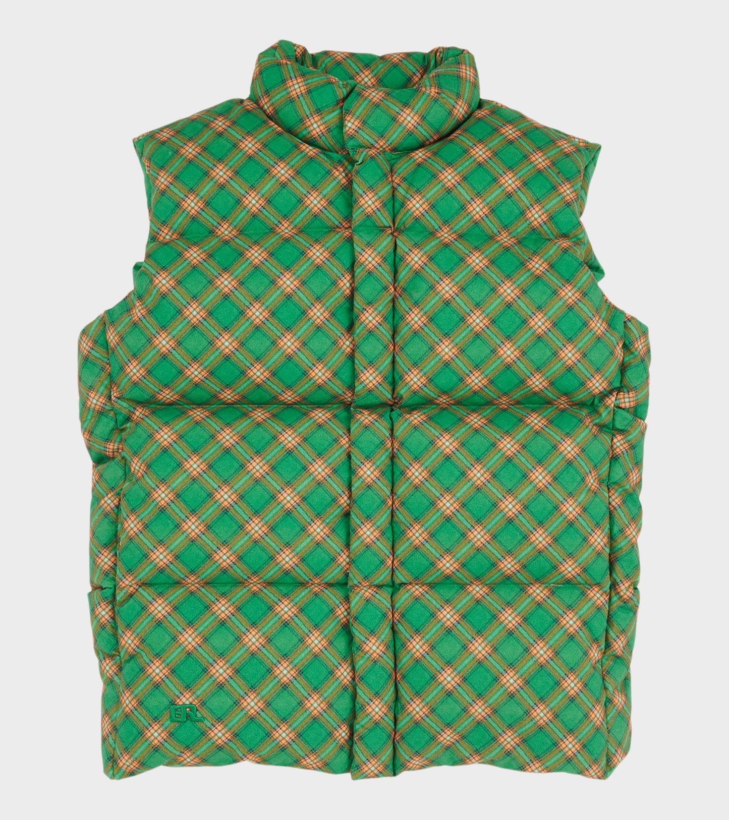 Cotton Down Vest Green Plaid