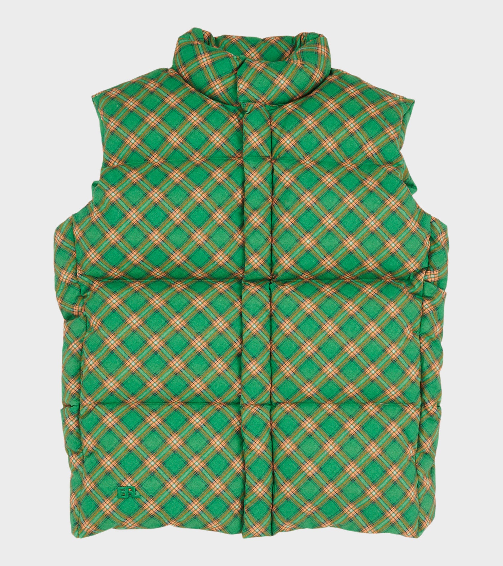 Cotton Down Vest Green Plaid