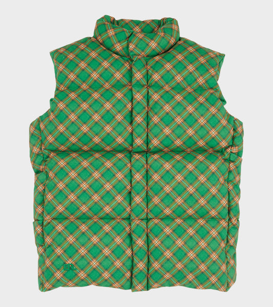Cotton Down Vest Green Plaid
