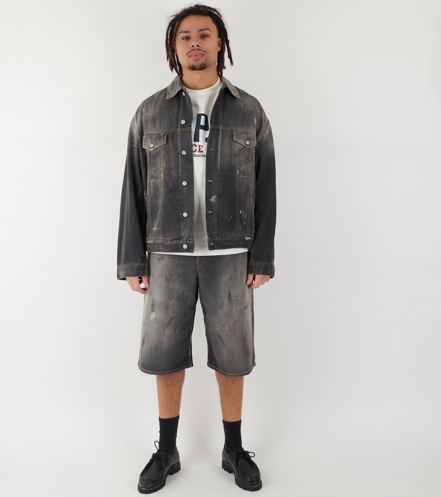 Distressed Denim Jacket Black