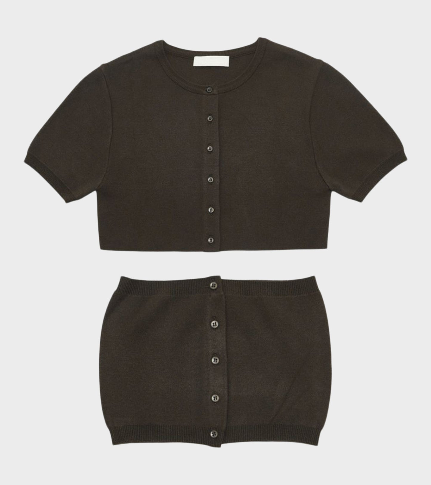 Crop Button Cardigan Set Dark Brown