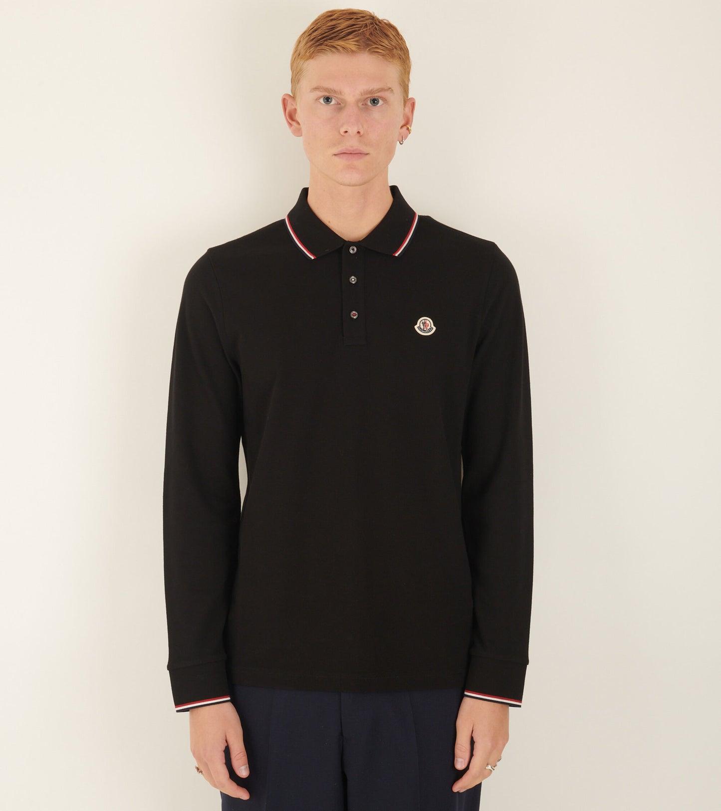 L/S Logo Stripe Polo Black