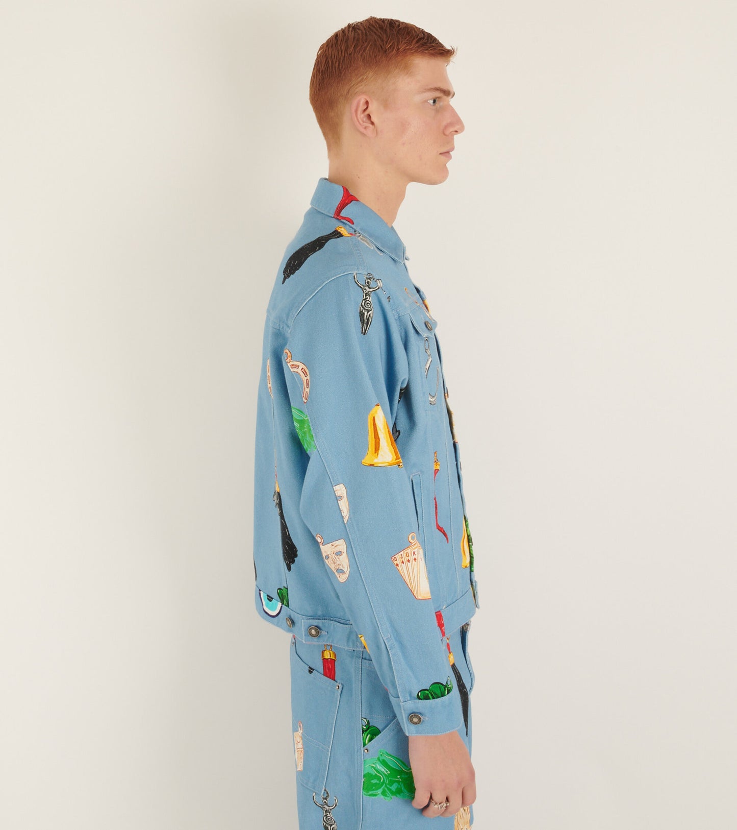 Charm Print Denim Jacket Light Blue