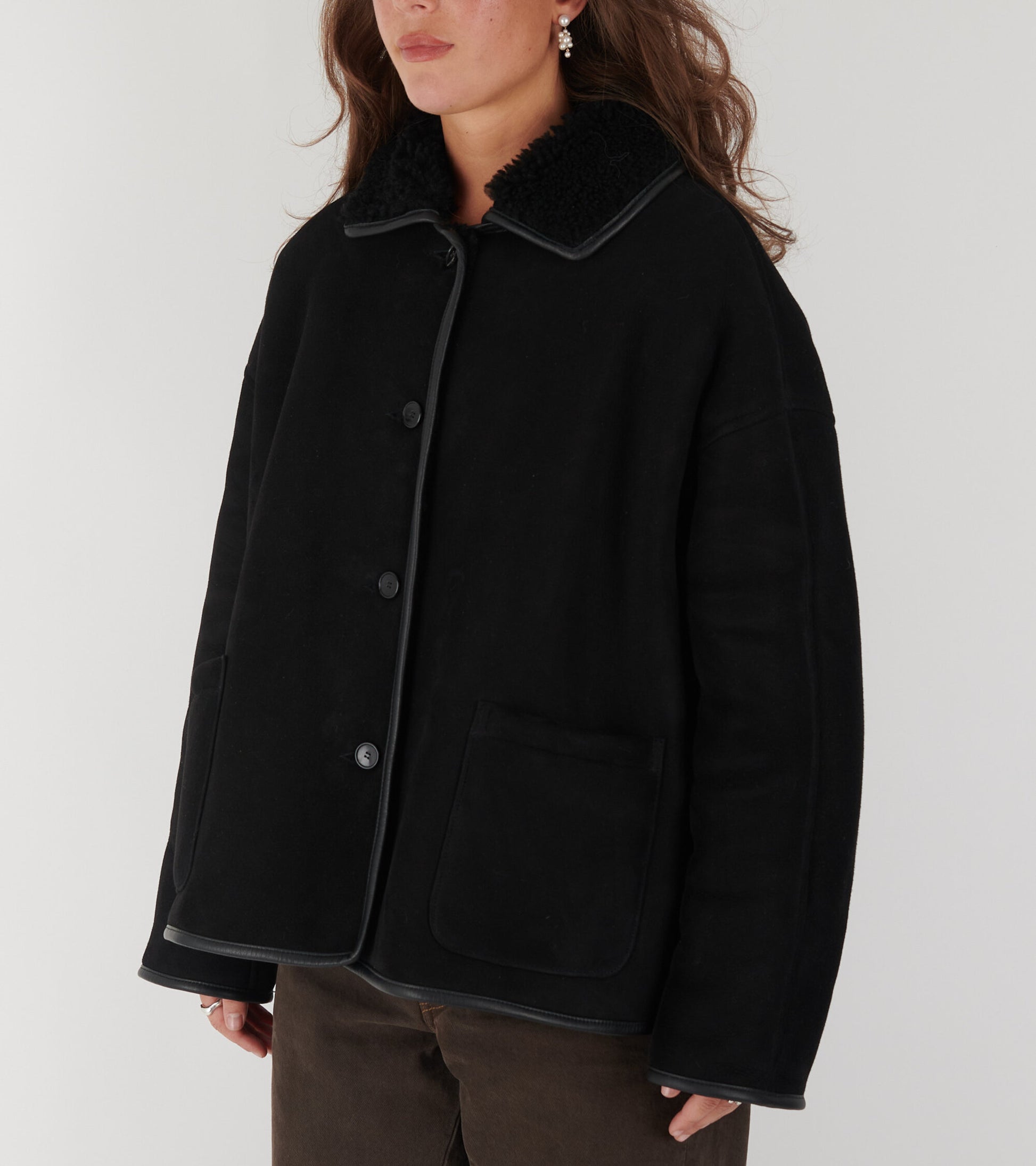 Suede Back Curly Hair Avis Jacket Black