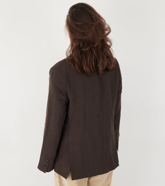 Linen Straight Blazer Dark Brown