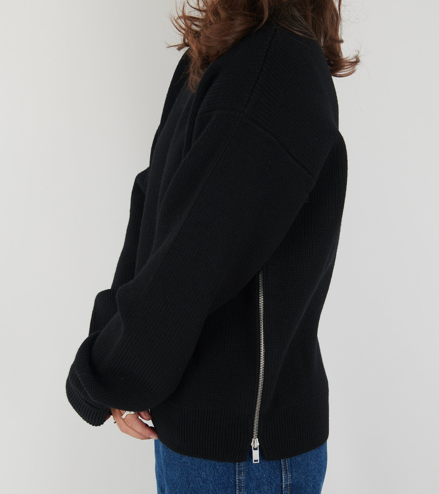 Pure Wool Zip Knit Black