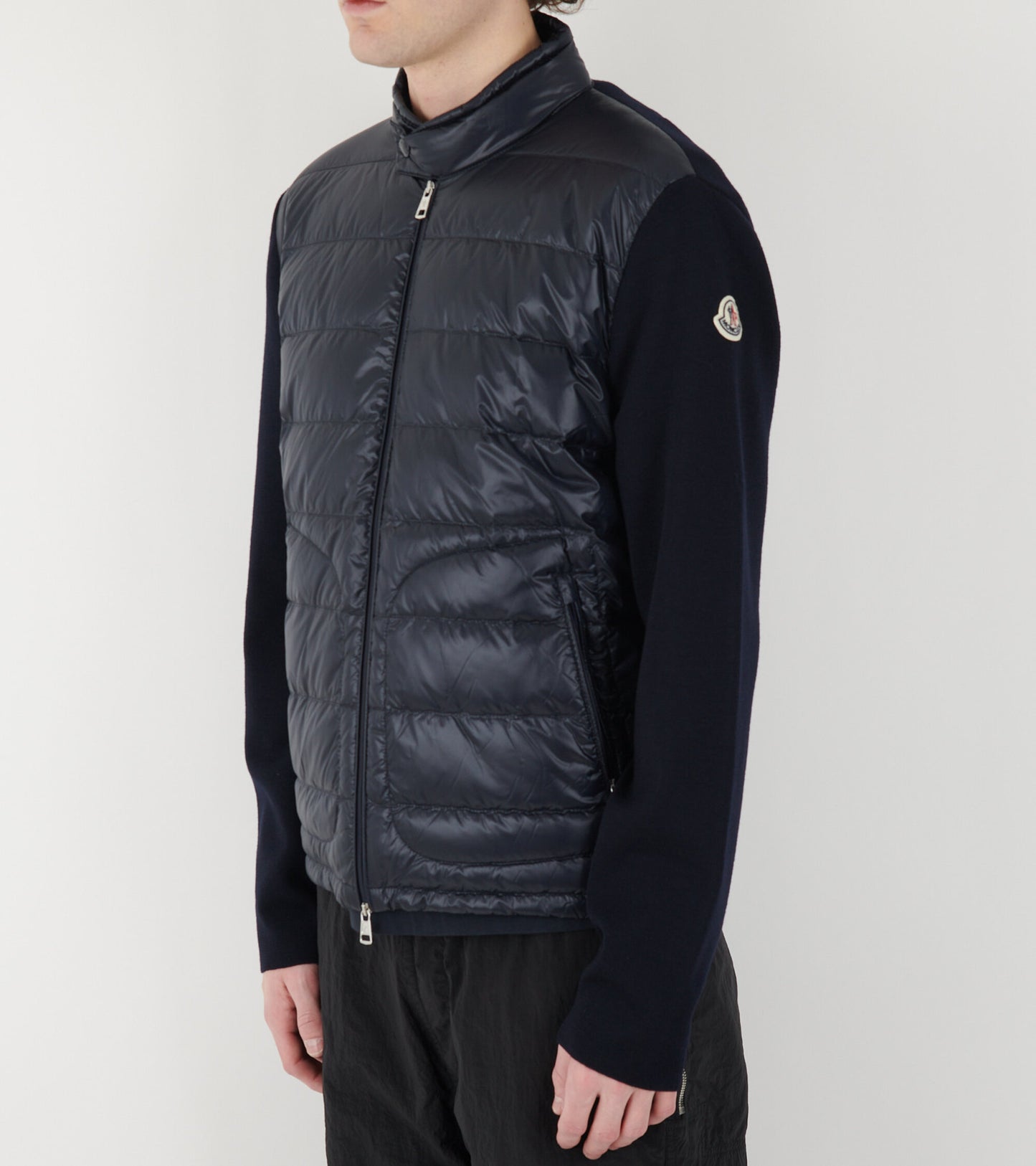 Padded Wool Zip-up Cardigan Blue
