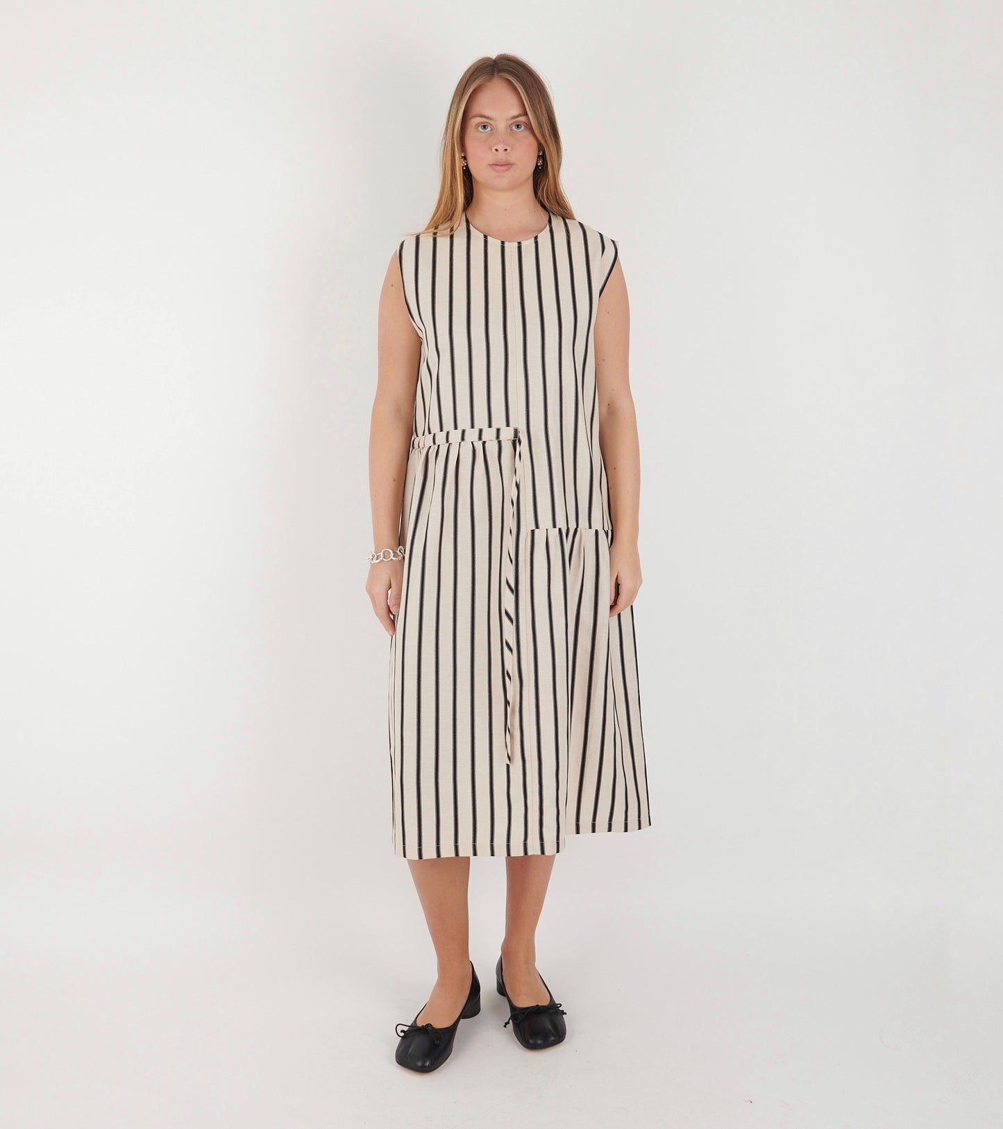 Mismatch Dress Creme Black Stripe