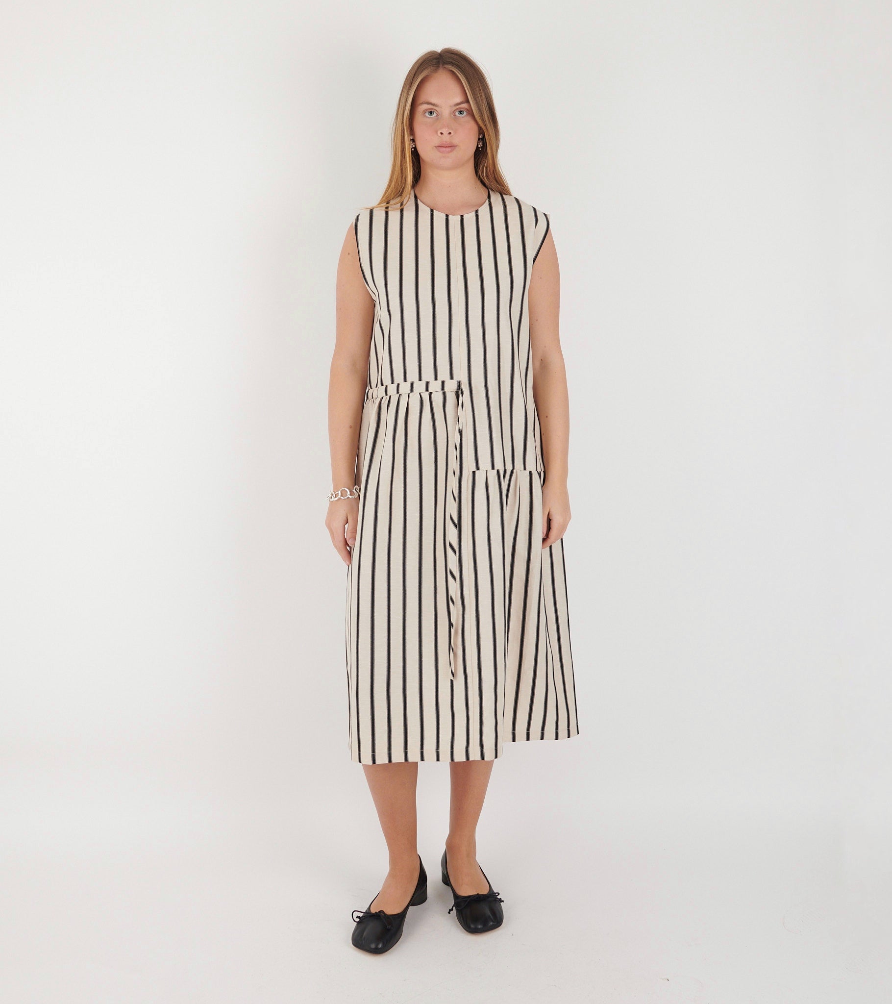 Mismatch Dress Creme Black Stripe