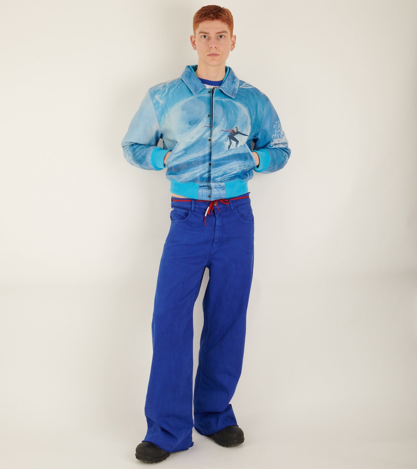 Surf Printed Leather Bomber Blue