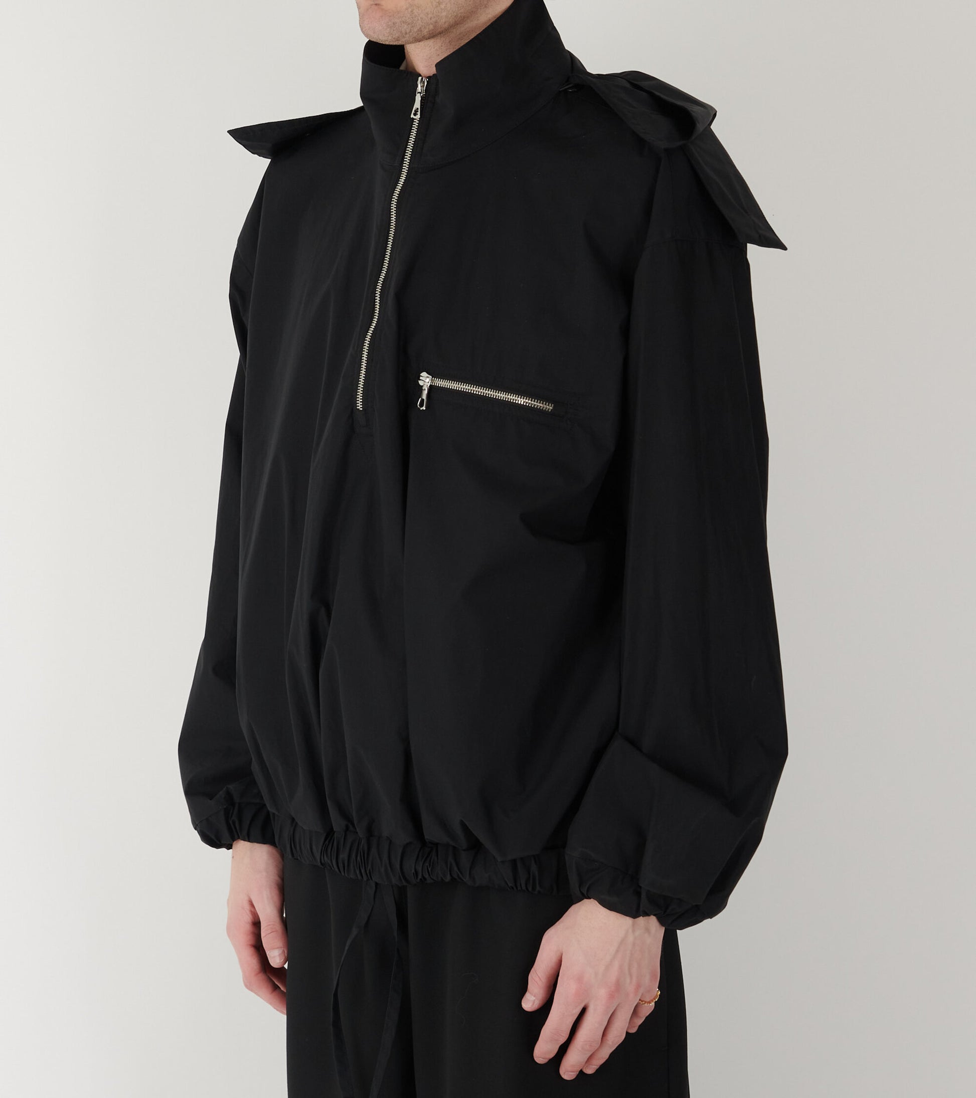 Waxed Poplin Windbreaker Black