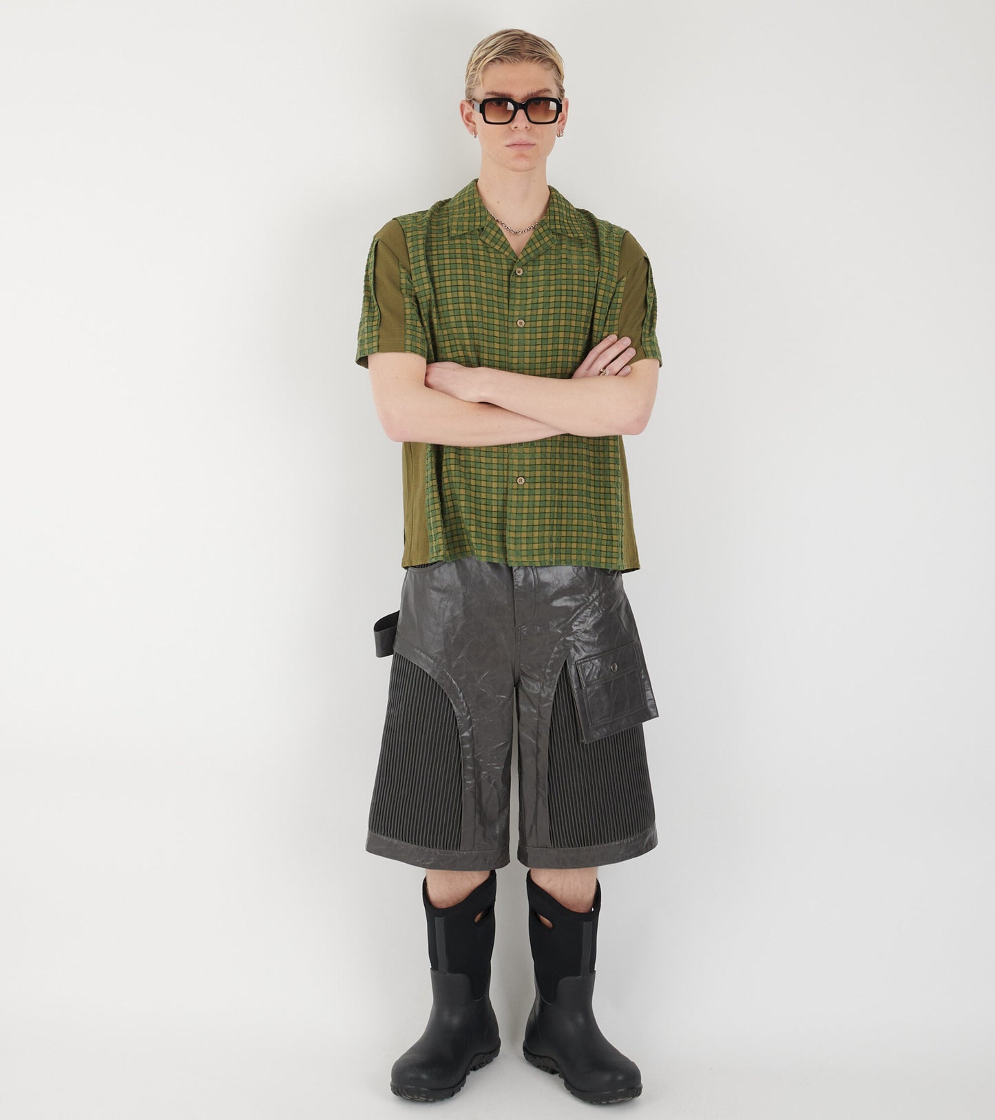 Sunbird Panel Leather Shorts Grey