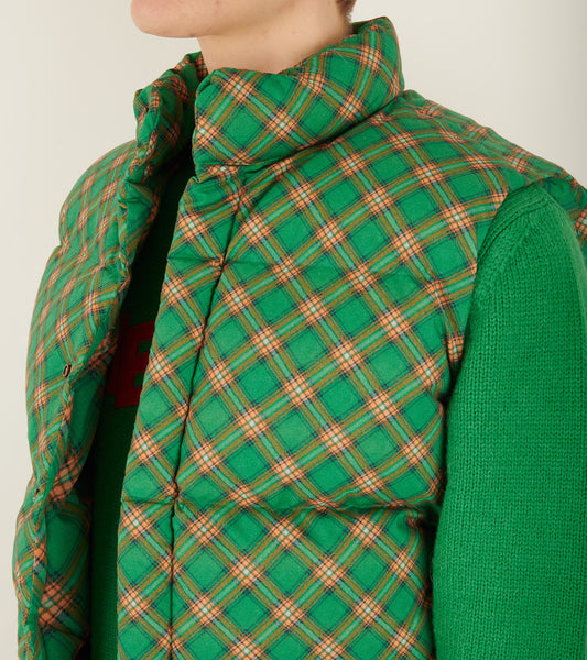 Cotton Down Vest Green Plaid