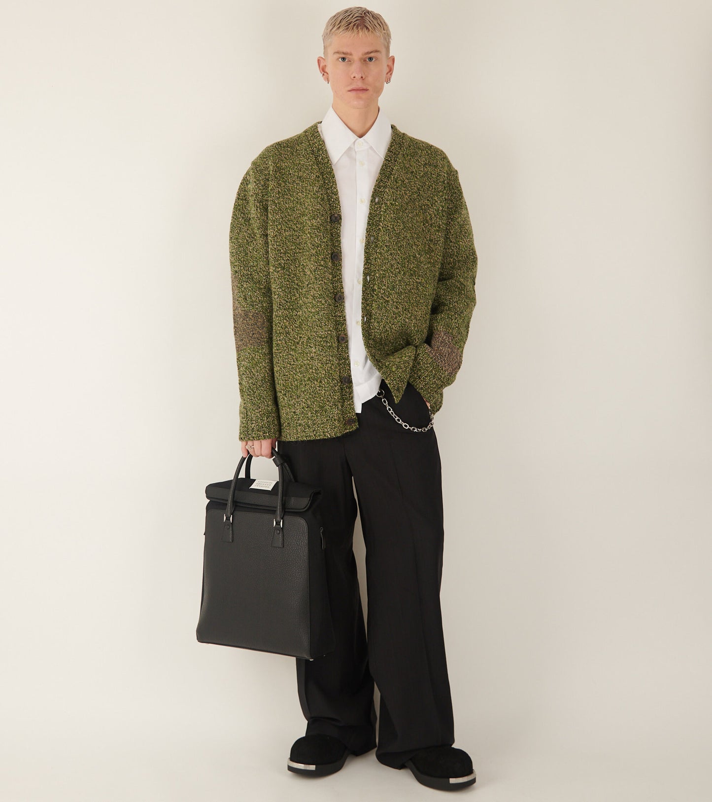 V-neck Wool Cardigan Green Mix