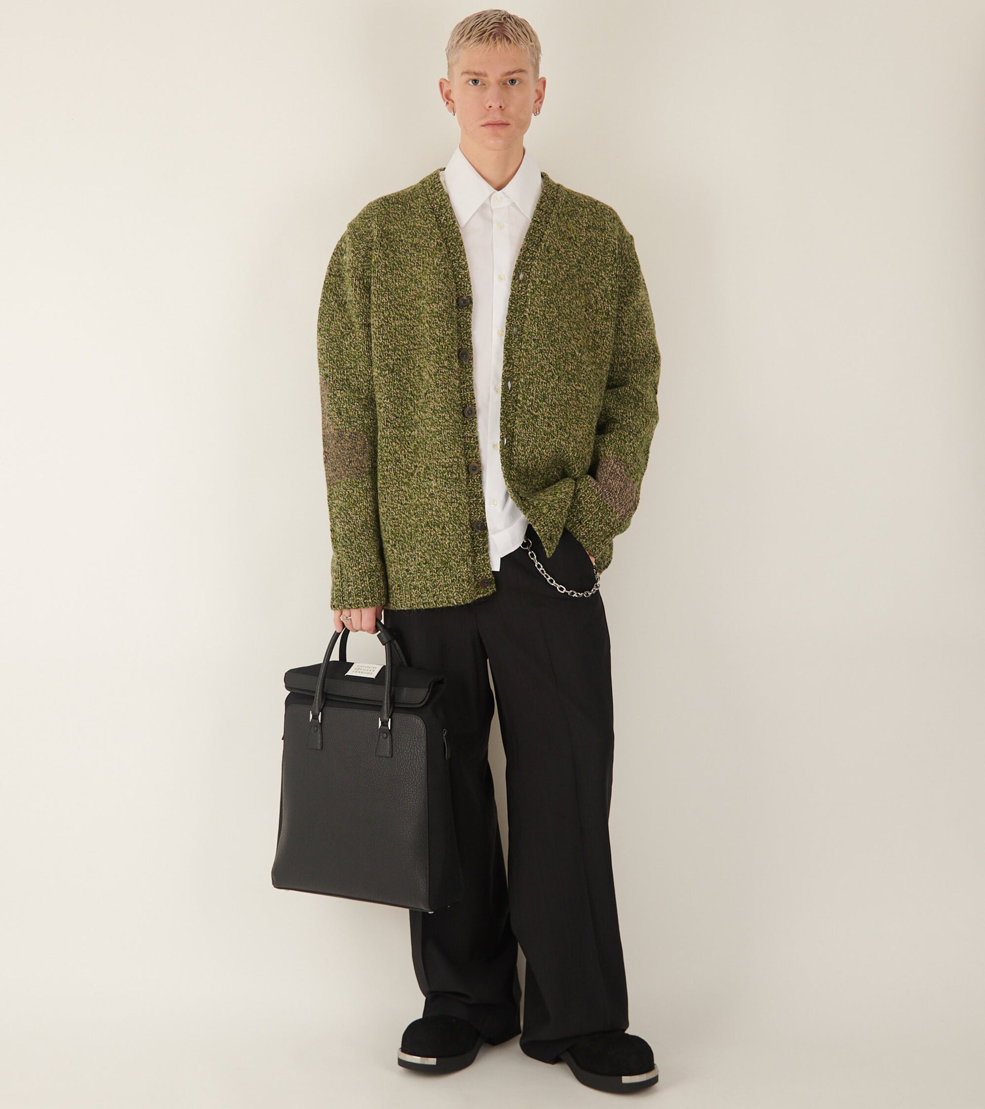 V-neck Wool Cardigan Green Mix