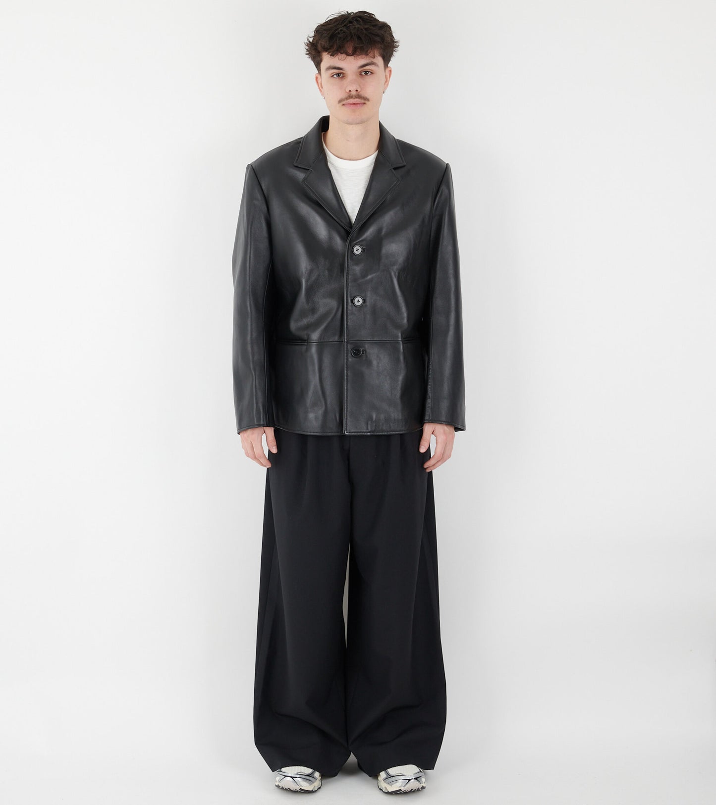 Short Leather Blazer Black