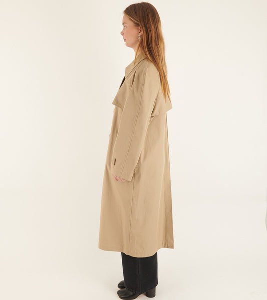 Oversize Two Tone Trench Coat Beige