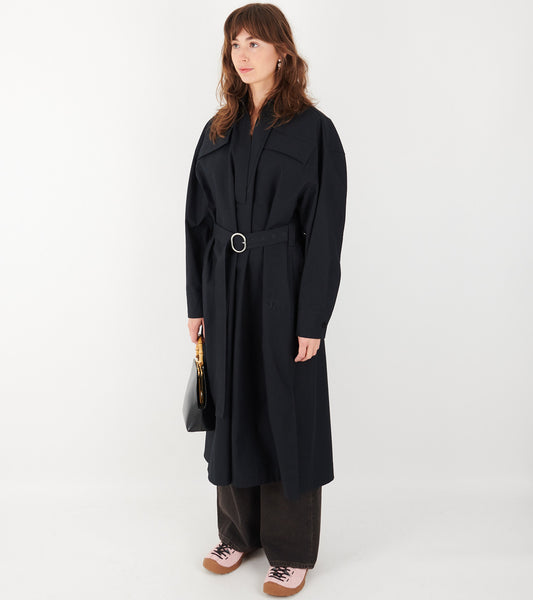 Cotton Canvas Shirt Dress Dark Navy