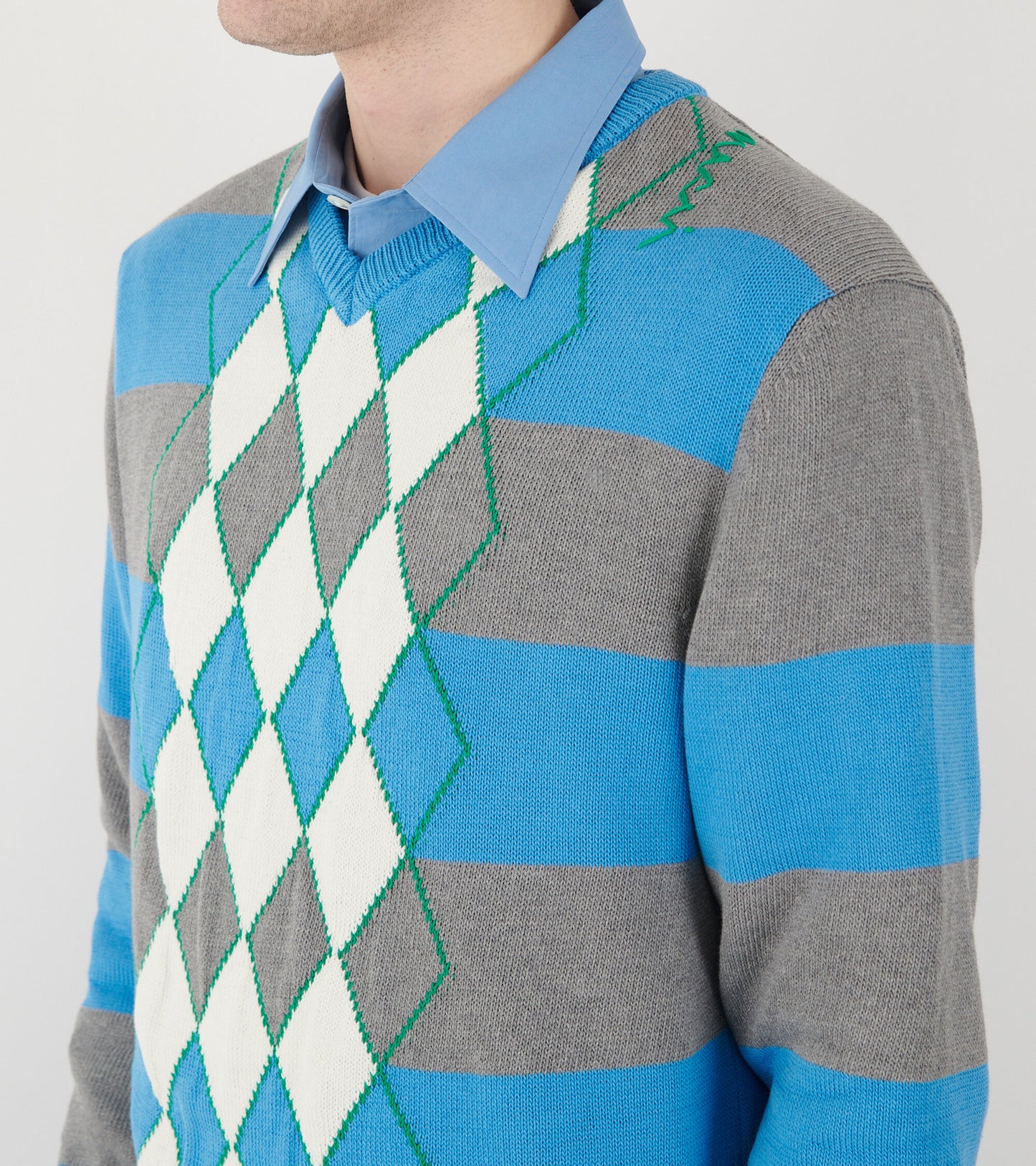 Argyle V-neck Sweater Azure