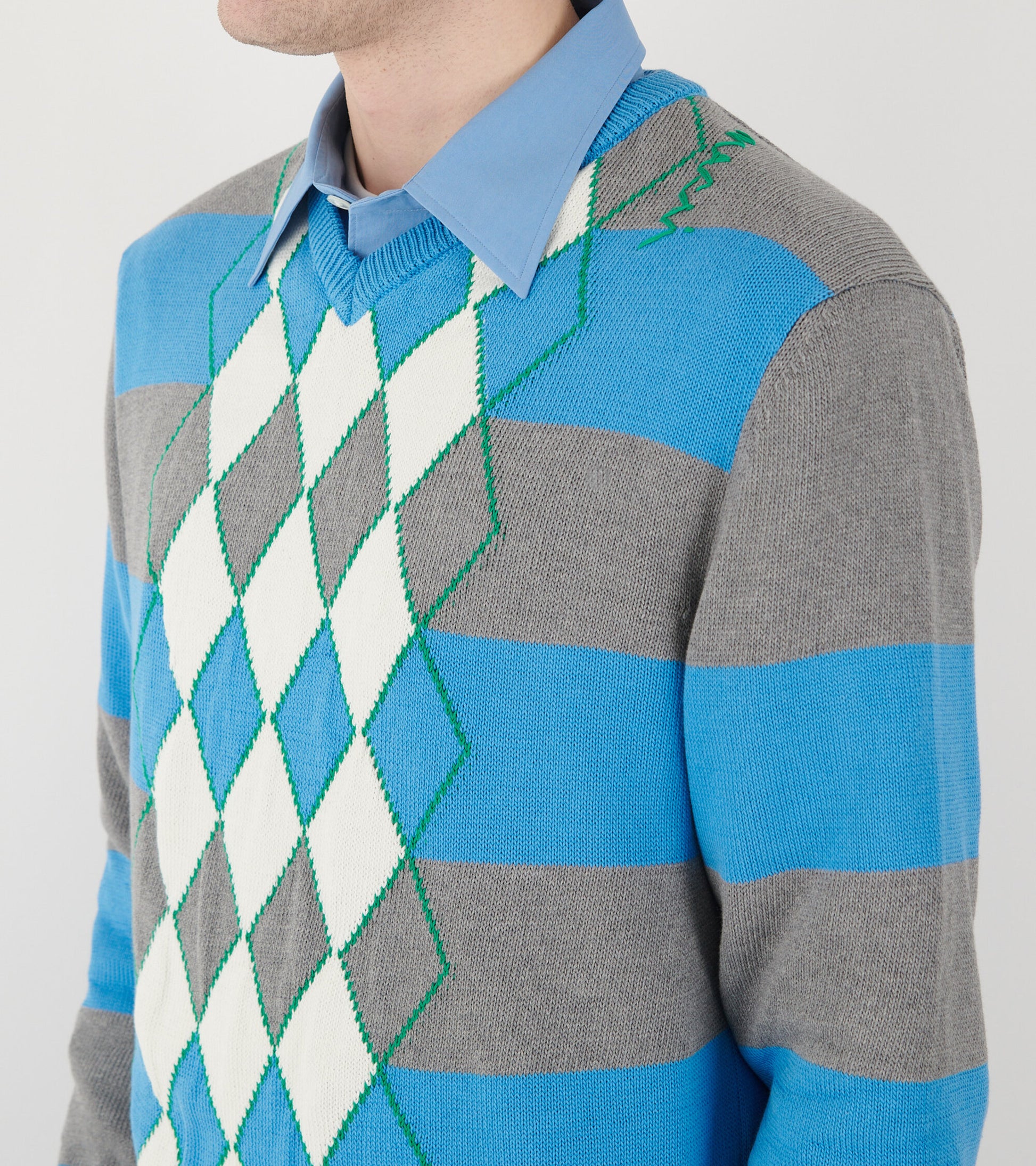 Argyle V-neck Sweater Azure