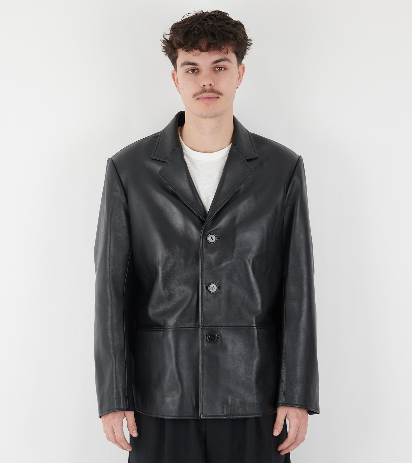 Short Leather Blazer Black