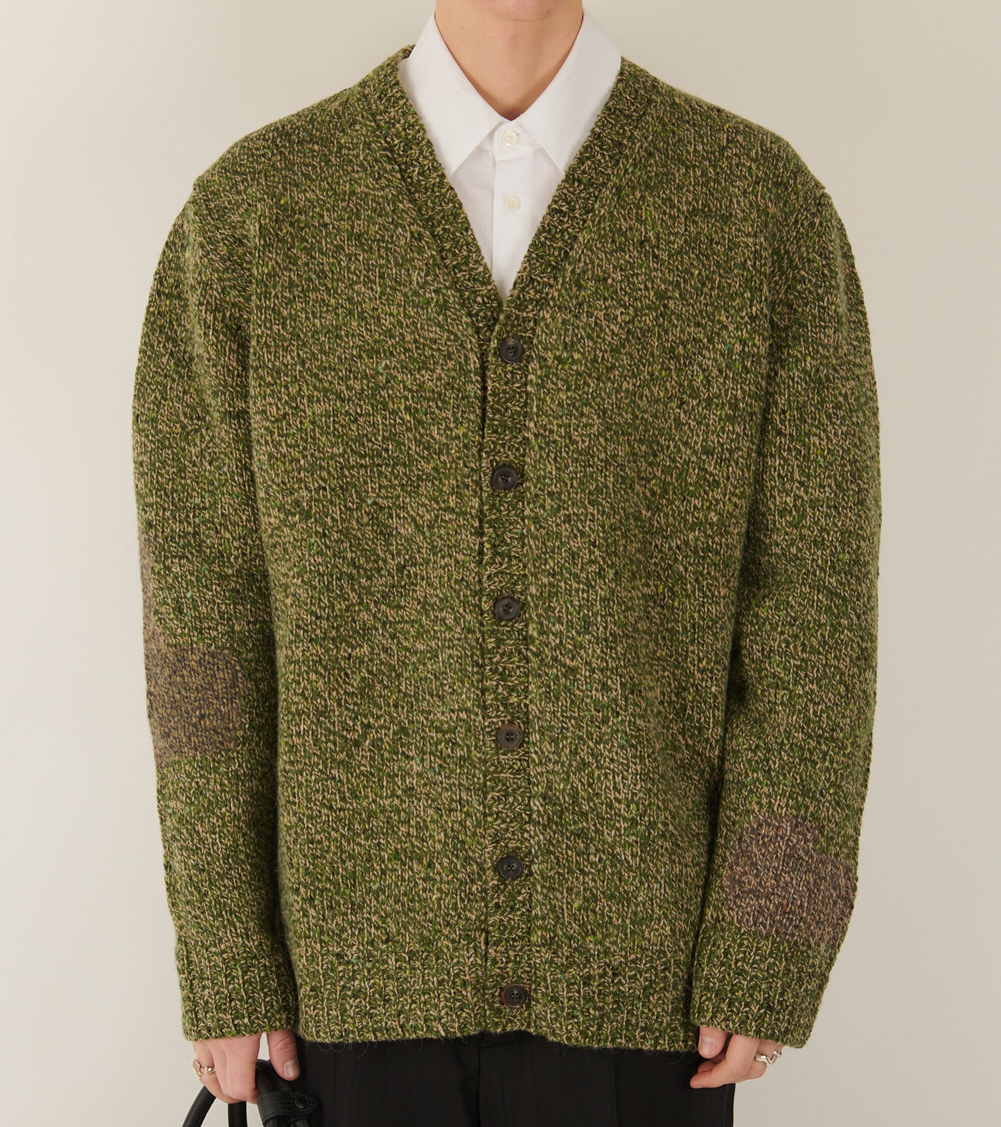 V-neck Wool Cardigan Green Mix