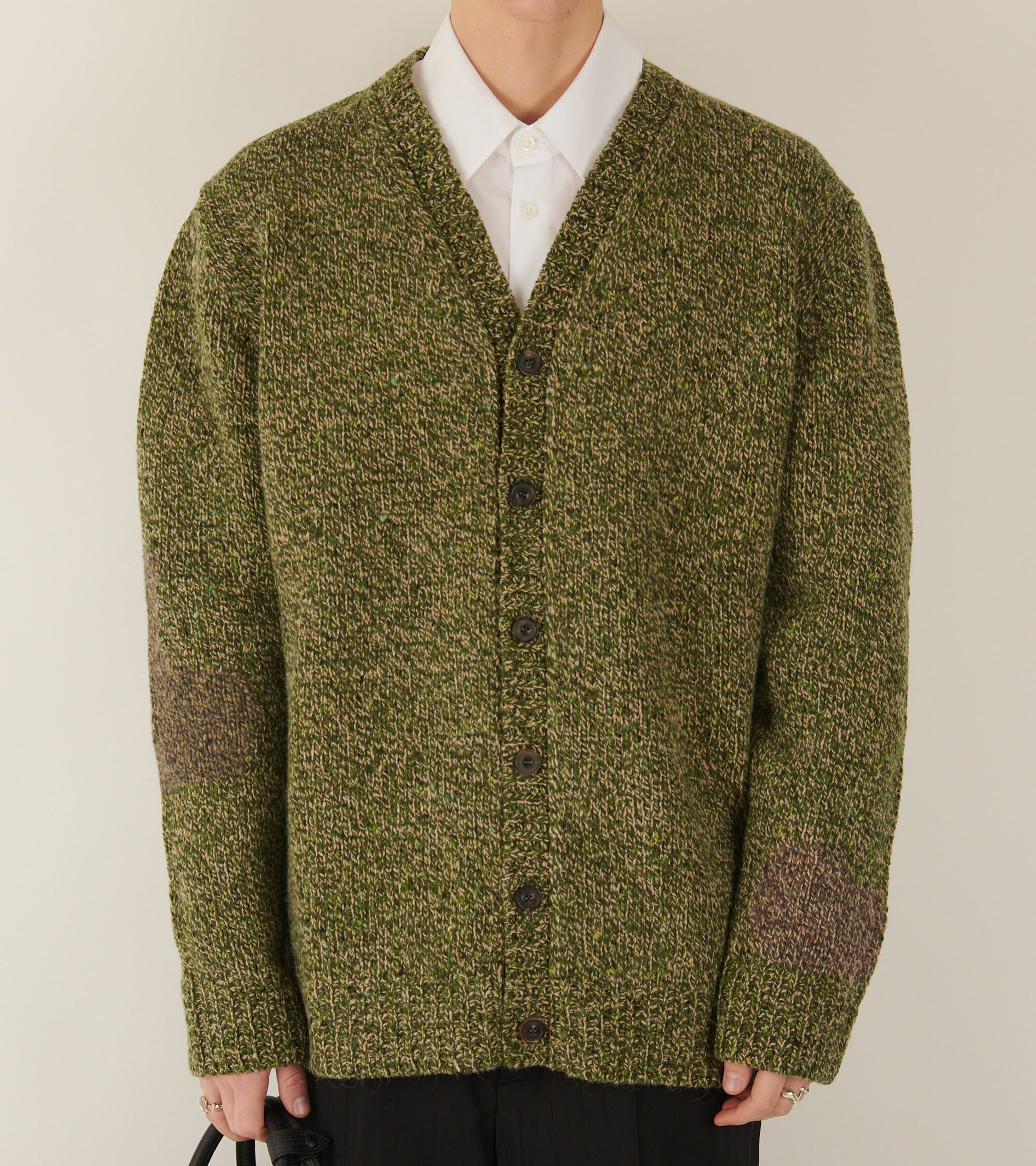 V-neck Wool Cardigan Green Mix
