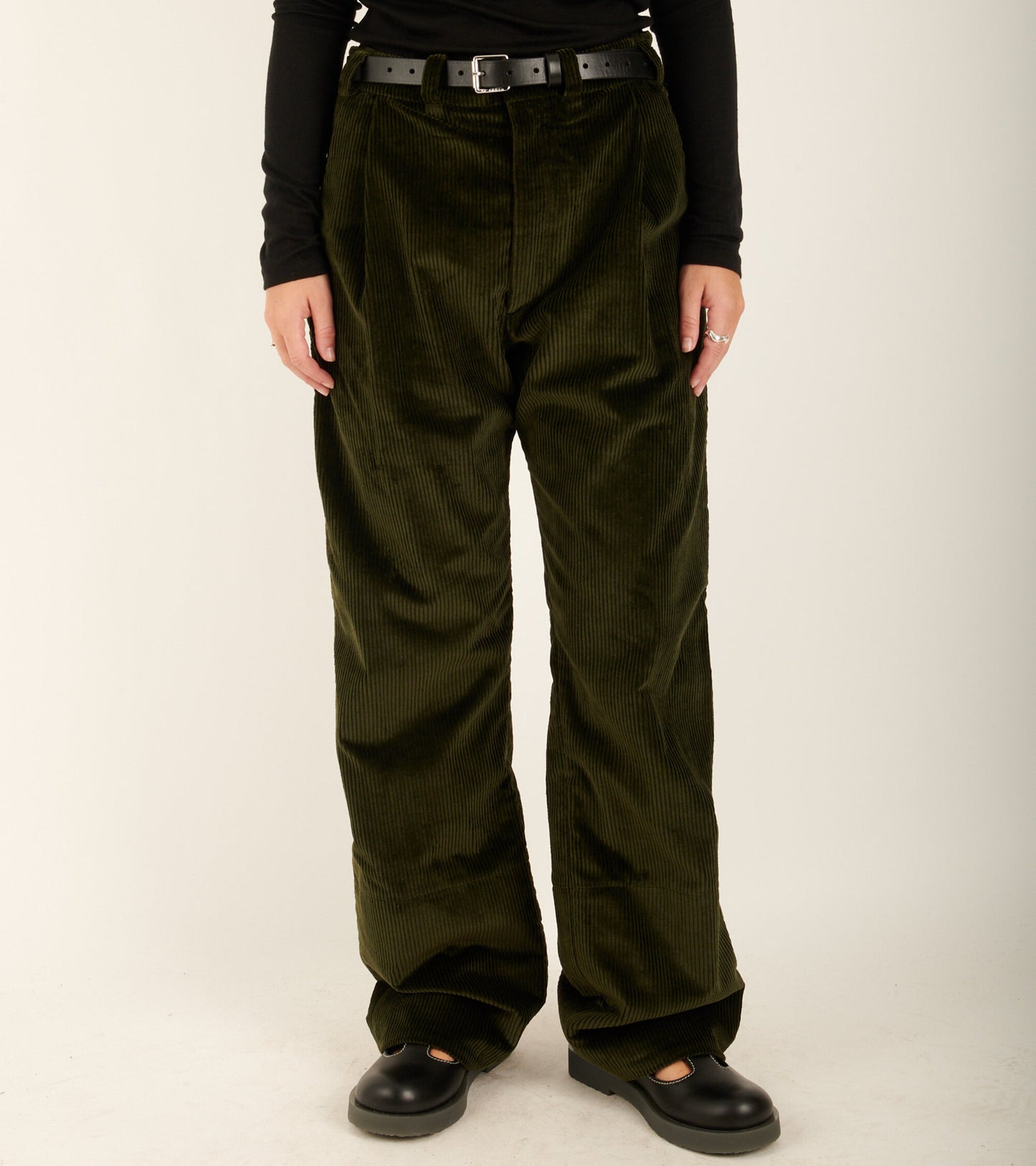 Corduroy Box Trousers Green