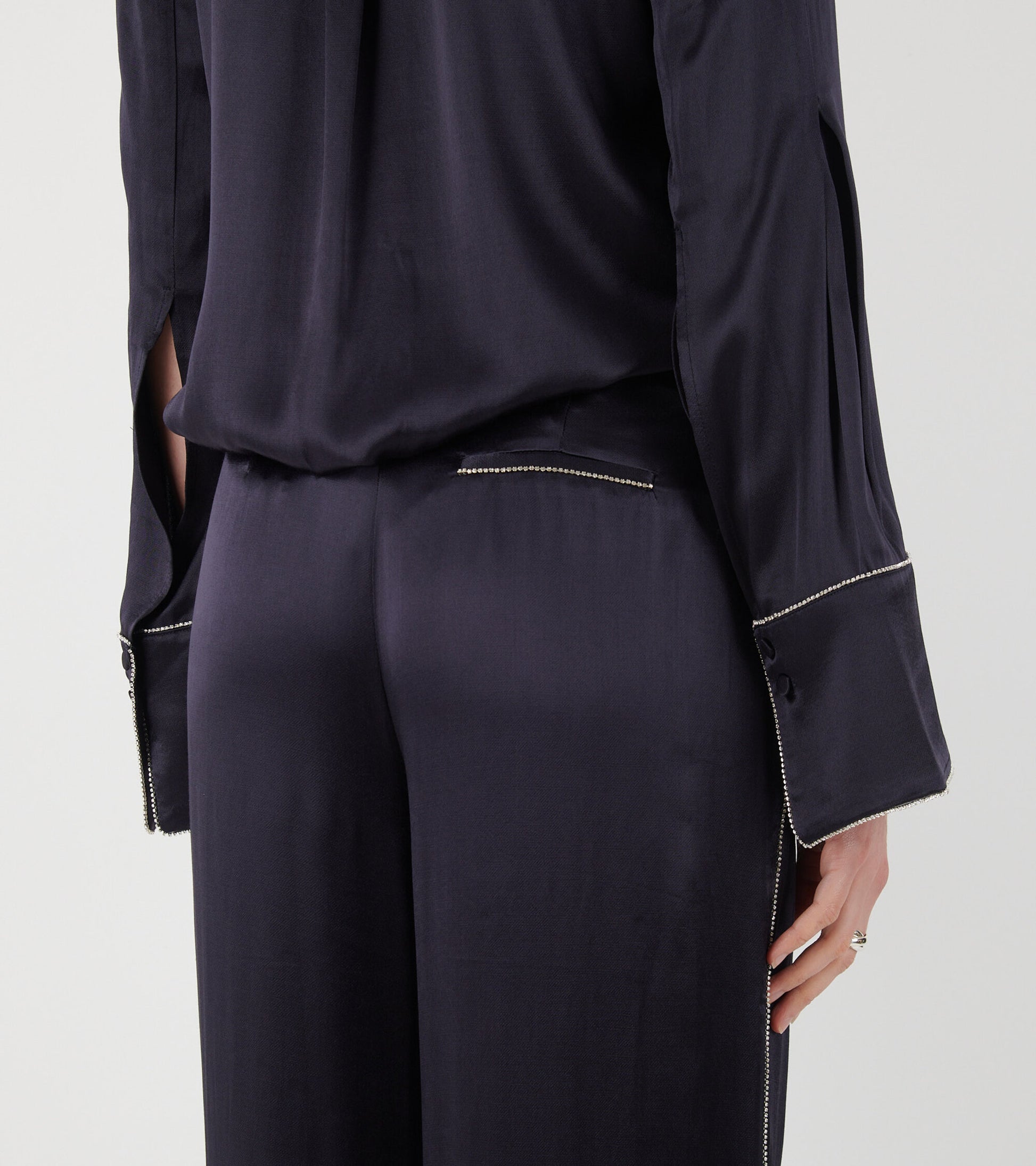 Charlie Rhinestone Satin Pants Midnight
