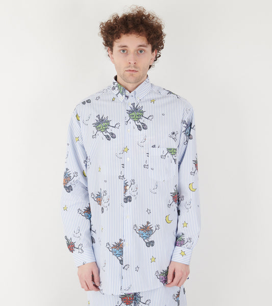 Strawbabies Button Down Shirt Blue/White