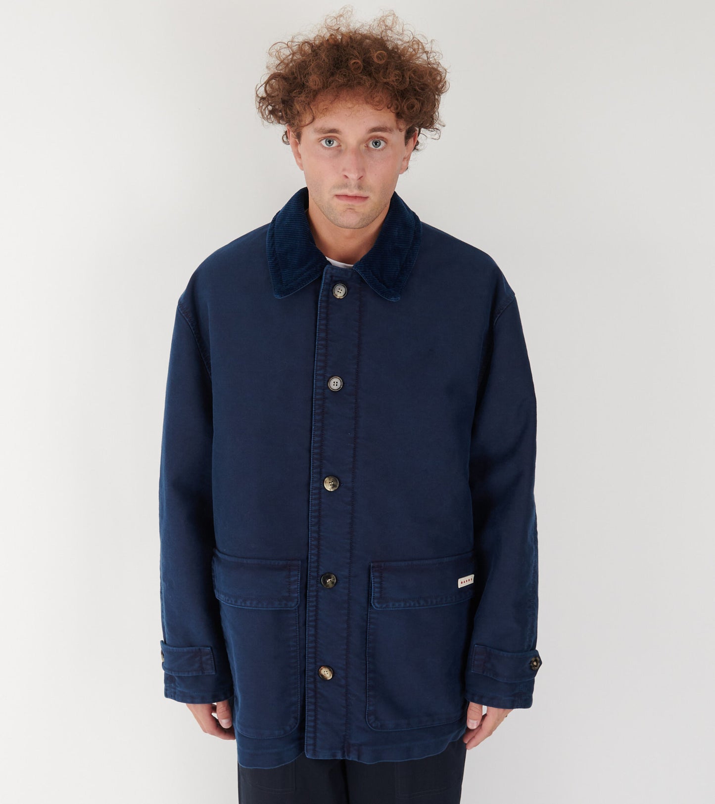 Corduroy Collar Coat Blue