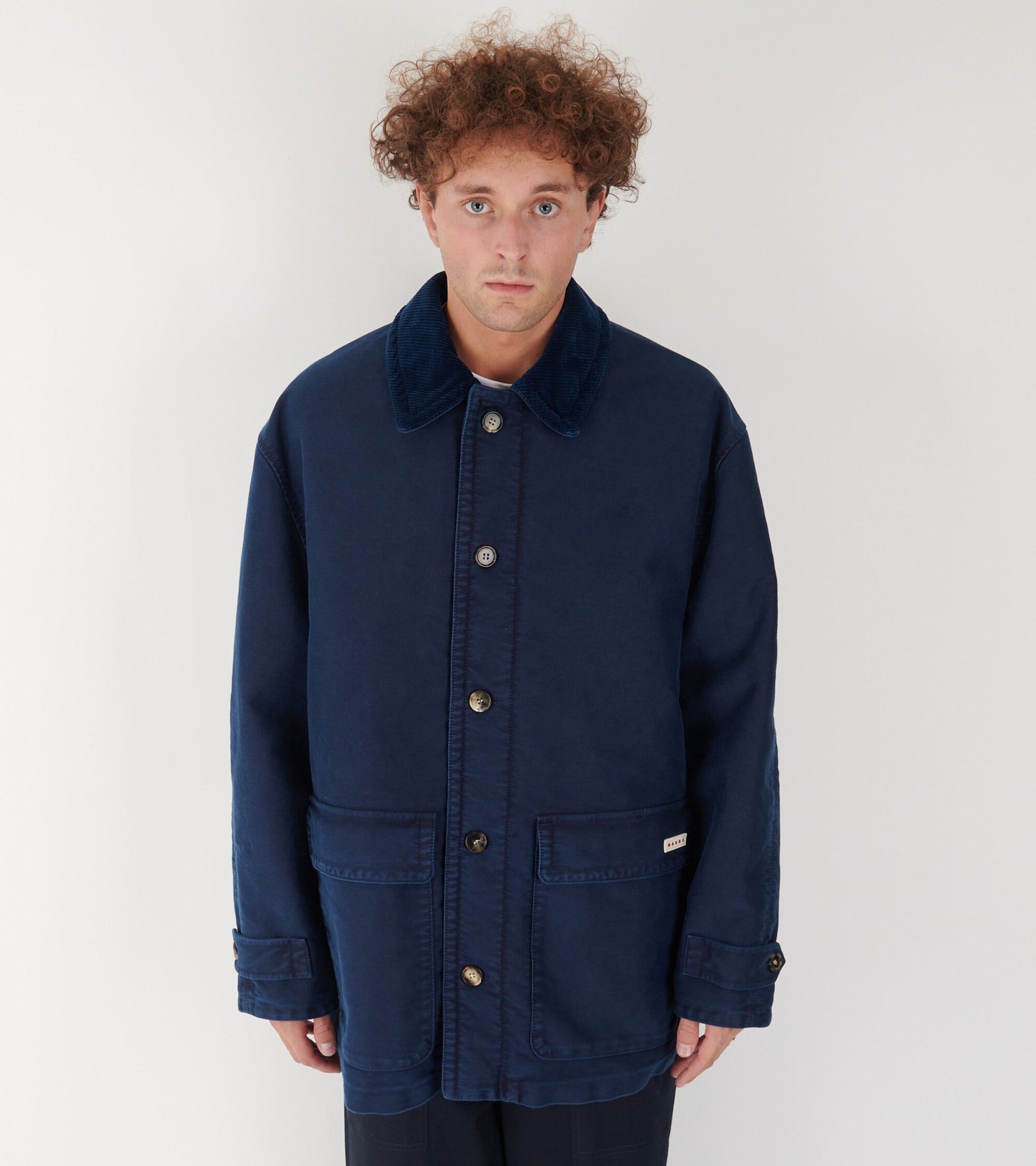 Corduroy Collar Coat Blue