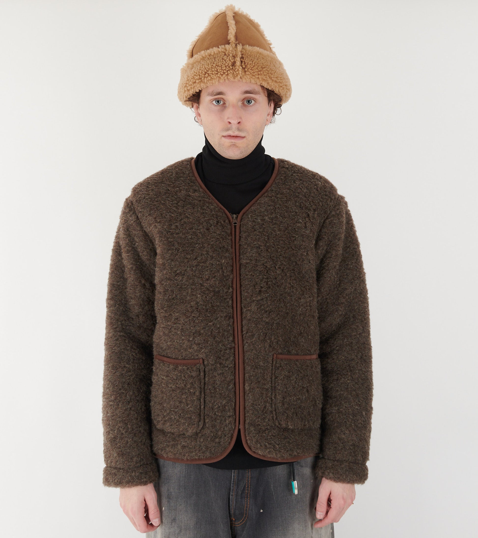 Zip Cardigan Mid Brown