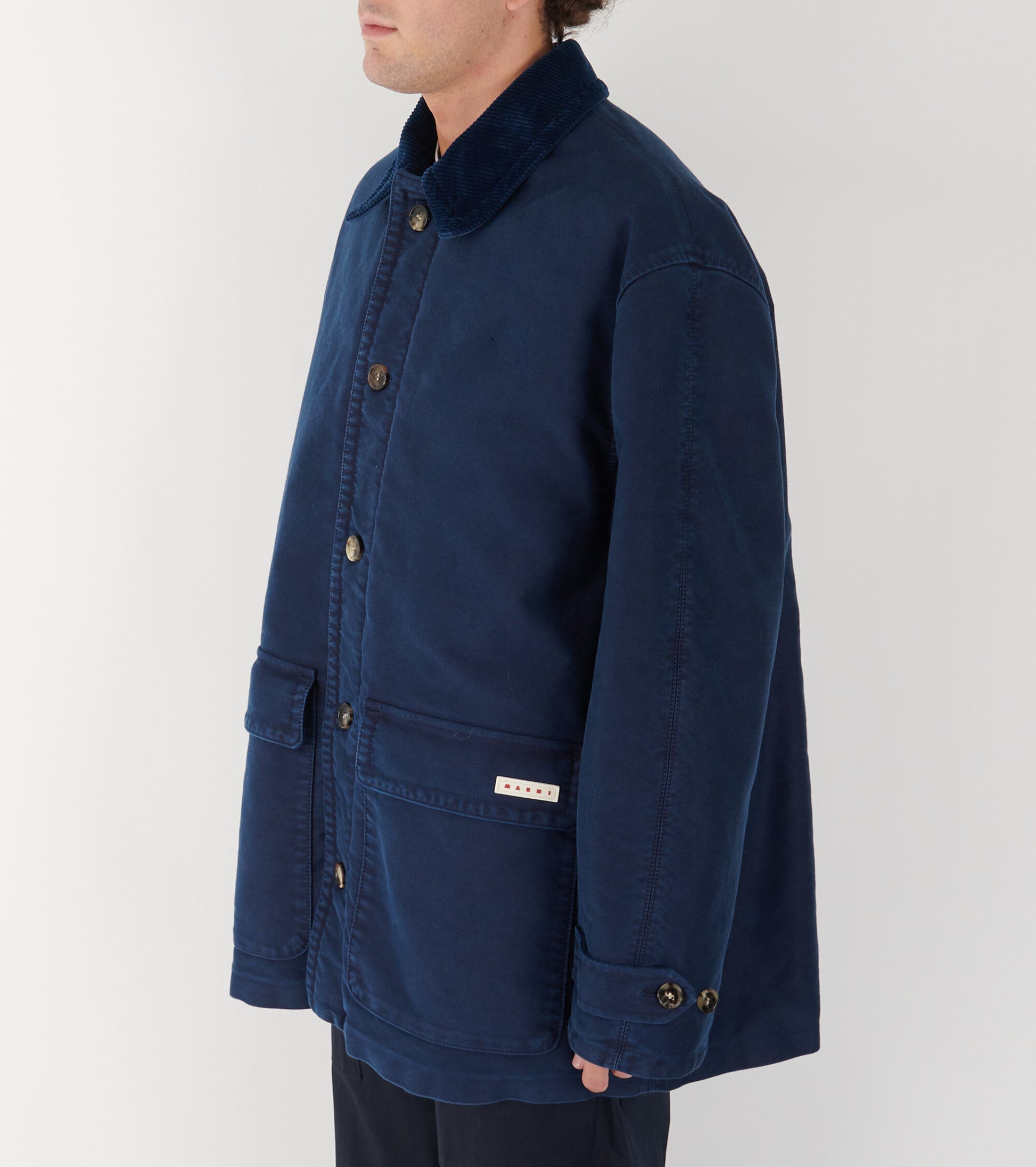 Corduroy Collar Coat Blue