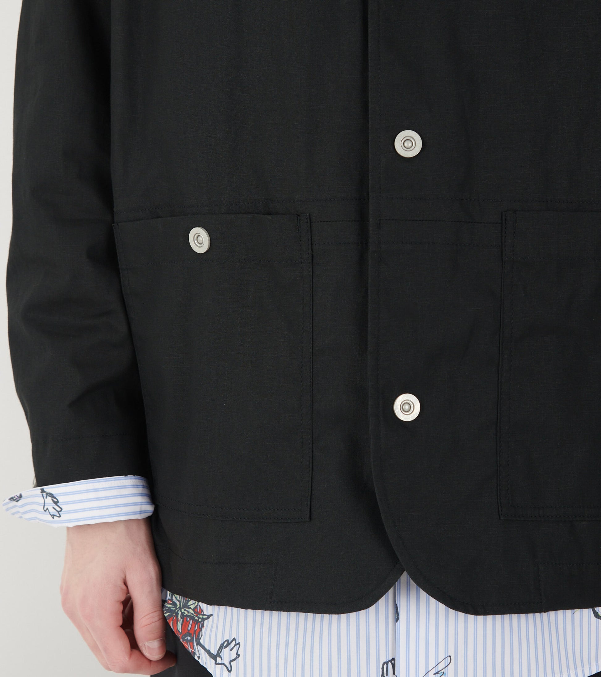 Linen Mix V-neck Jacket Black