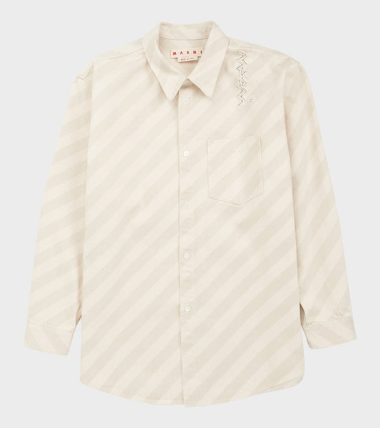 Striped Washed Denim Overshirt Bone
