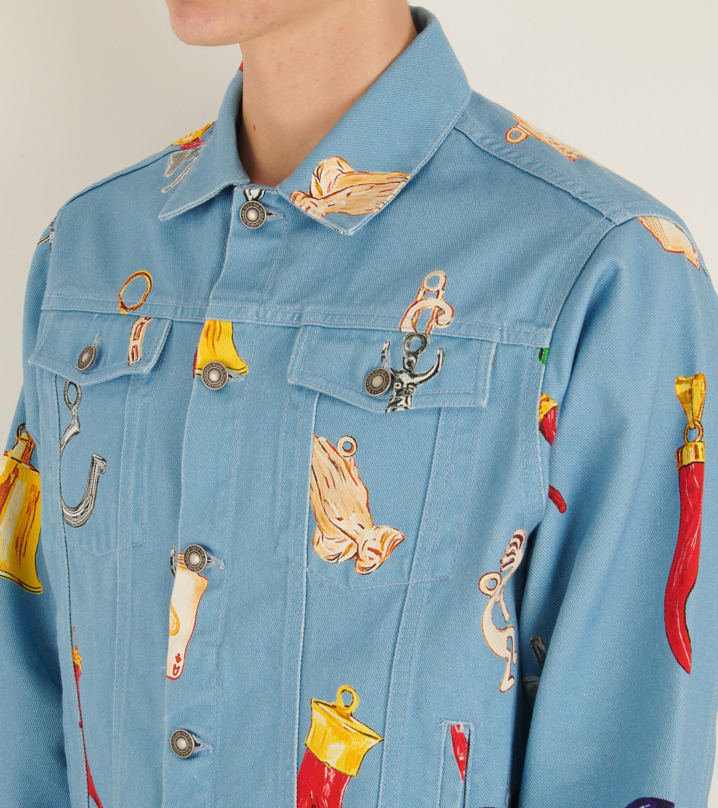 Charm Print Denim Jacket Light Blue
