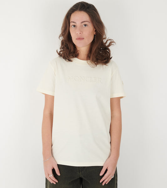 Embroidered Tonal Logo Cotton T-shirt White Ivory