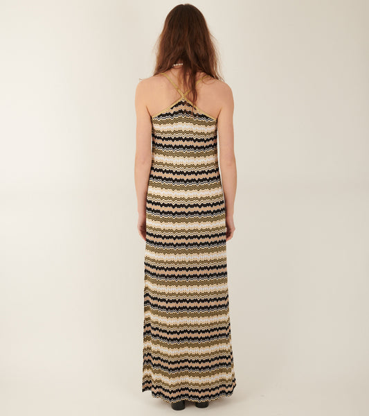 Long Lurex Dress Gold/White/Black