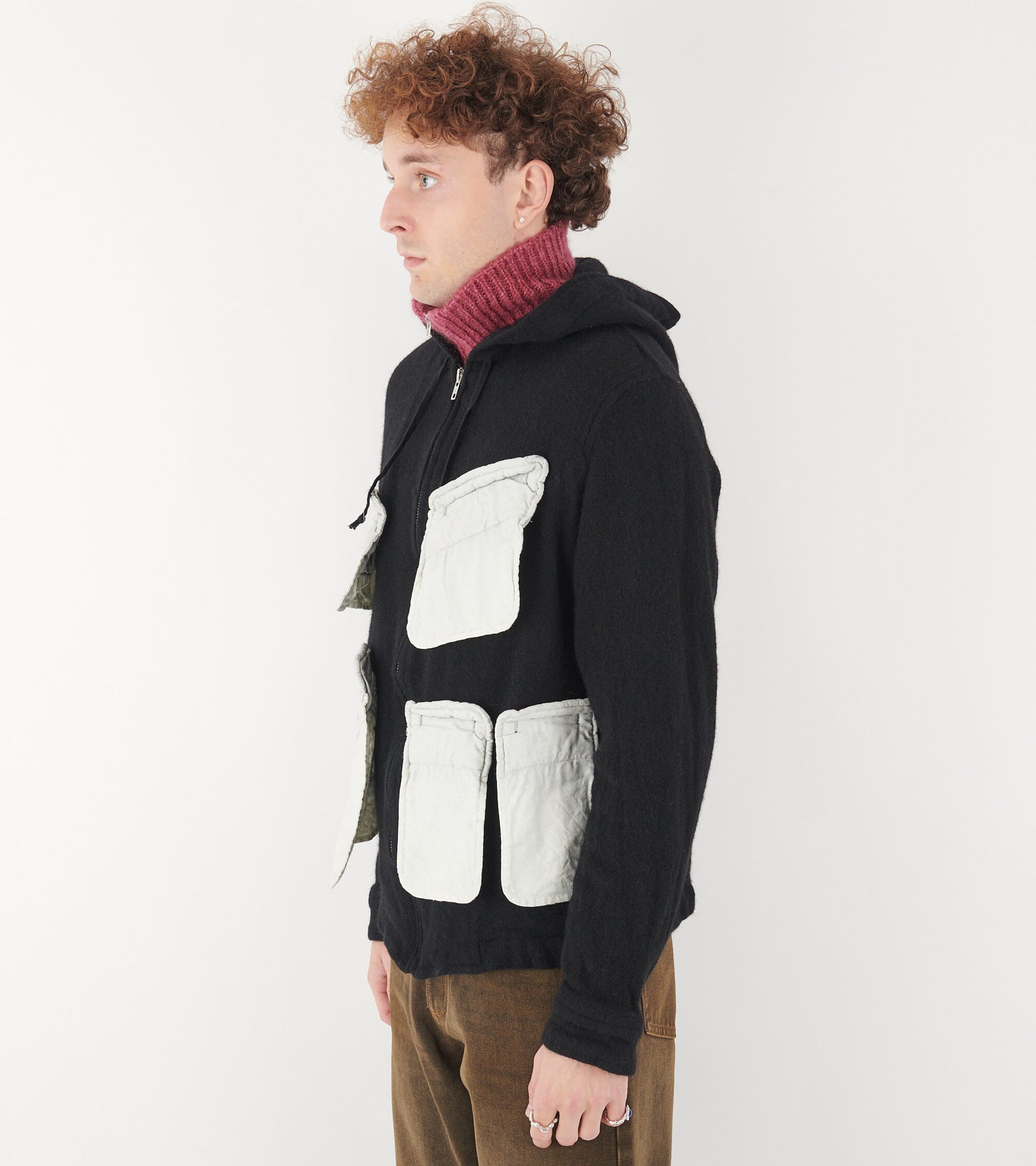 Wool Pocket Hoodie Black