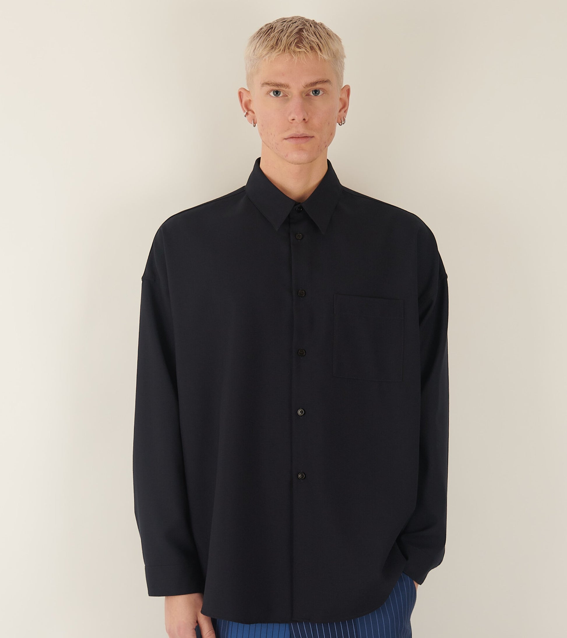 Tropical Wool Shirt Dark Navy