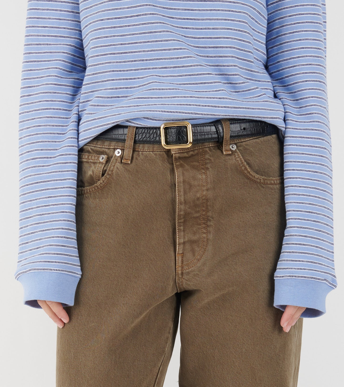 The Georgia Wide Belt Black Croc/Gold