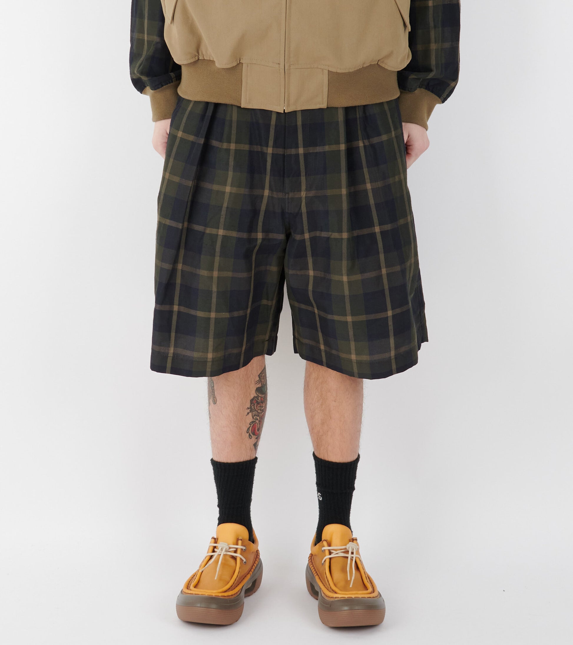 Checkered Shorts Navy/Olive Green