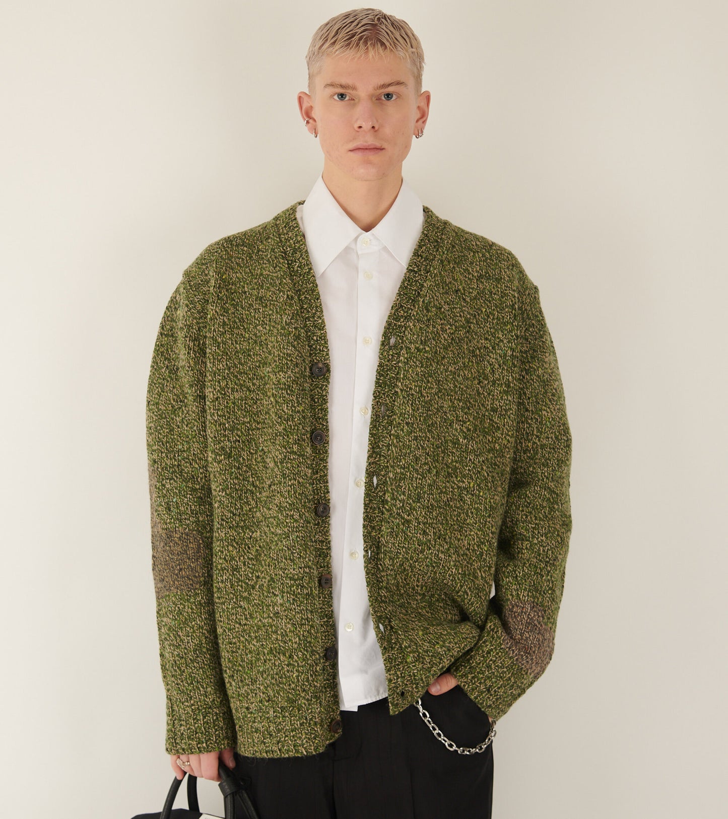 V-neck Wool Cardigan Green Mix