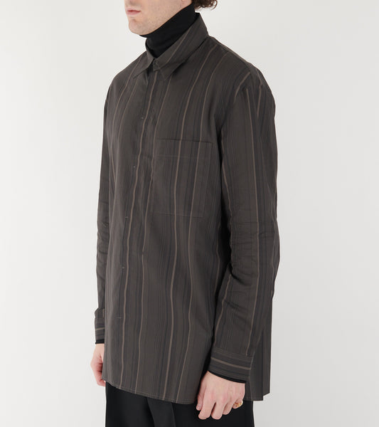Stripe Square Pocket Oversized Shirt Brown