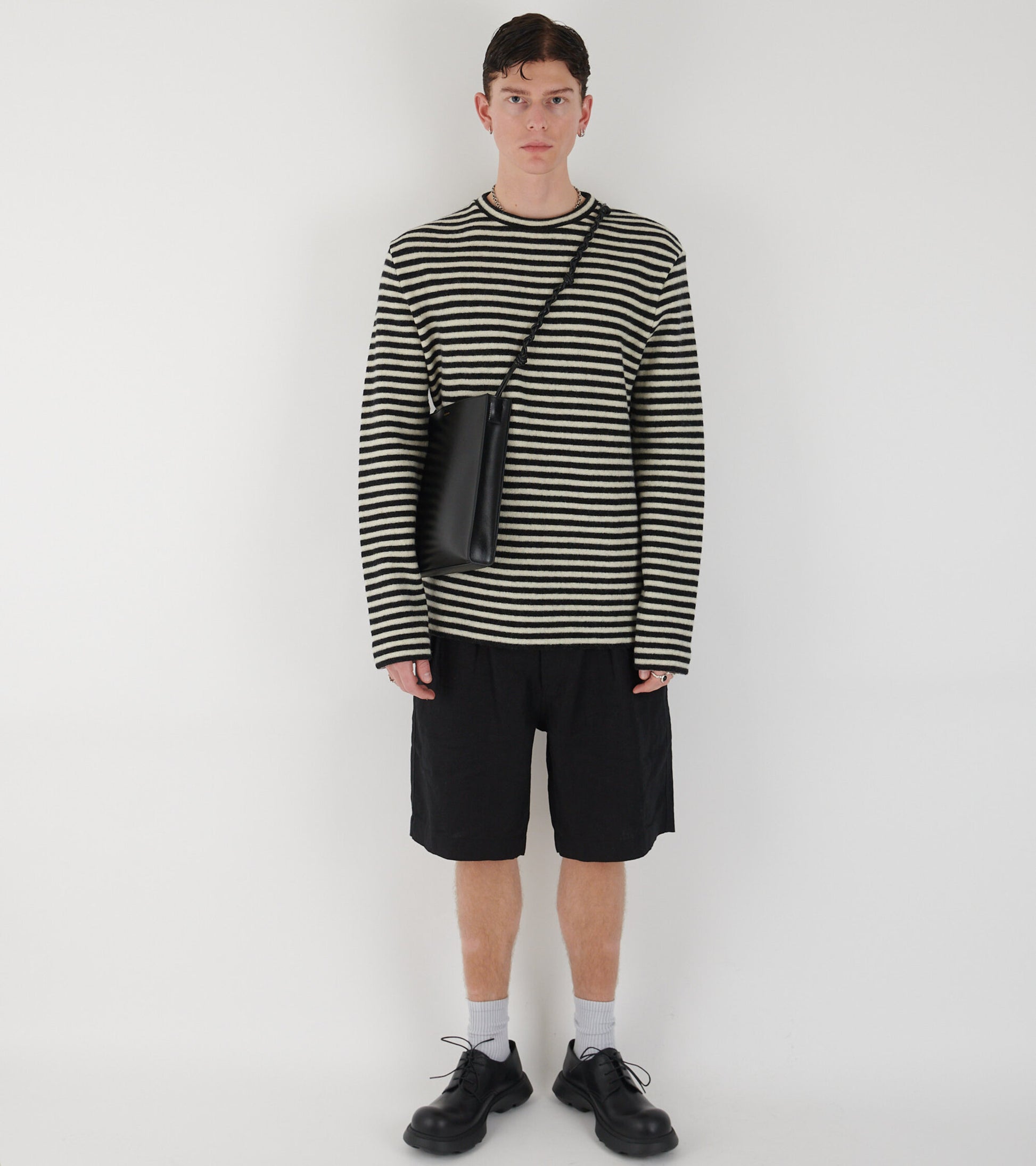 Striped Boiled Wool Knit Off-white/Black